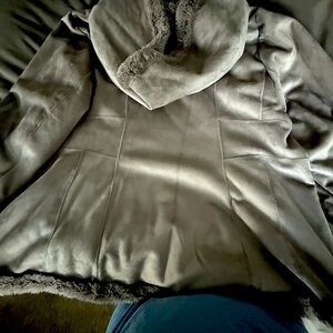 Jones New York Suede Faux Leather Gray Teddy Jacket